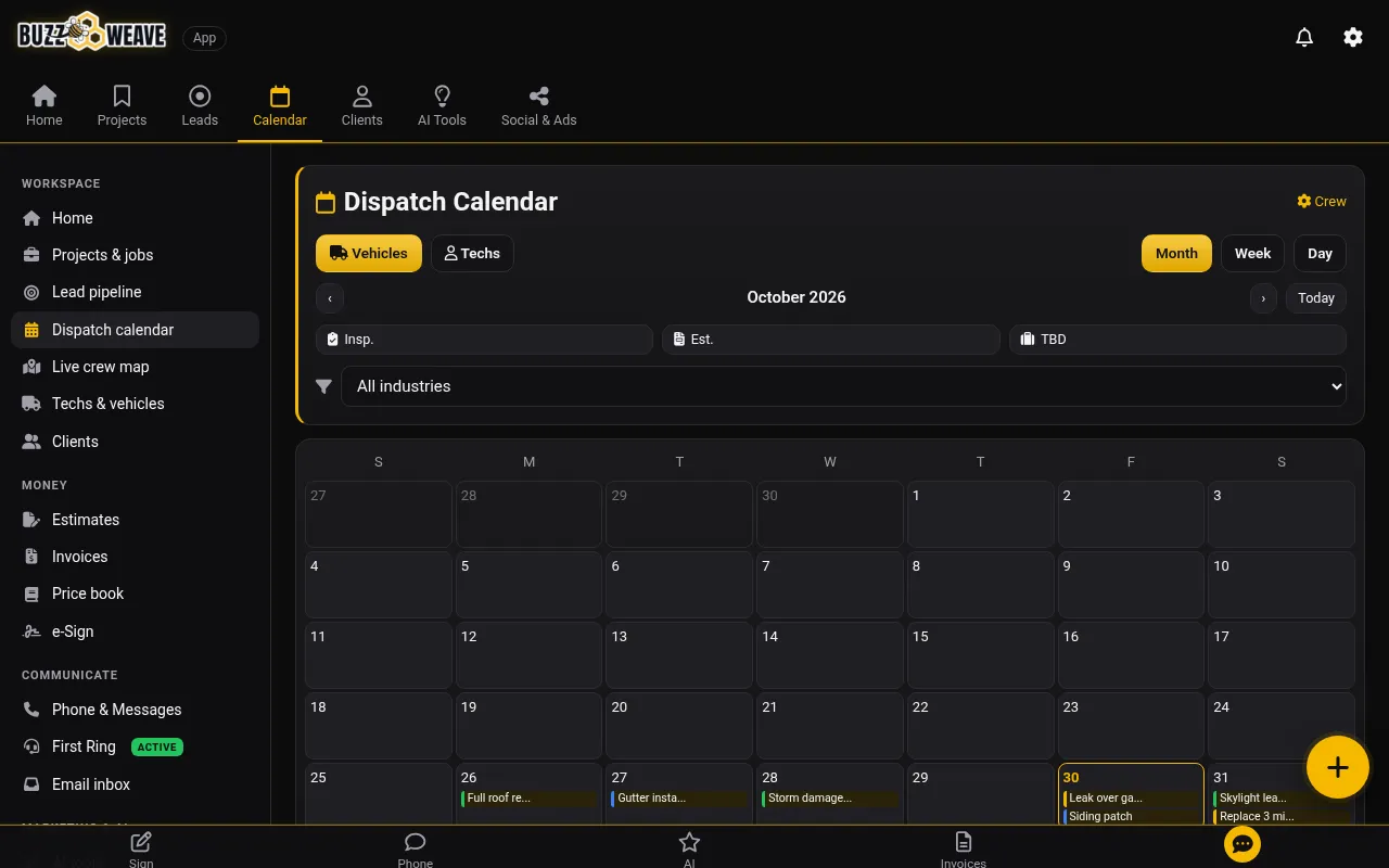 Dispatch calendar and crew map (demo data)
