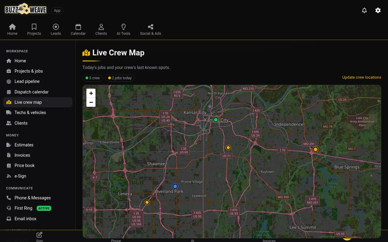 Dispatch calendar and crew map (demo data)