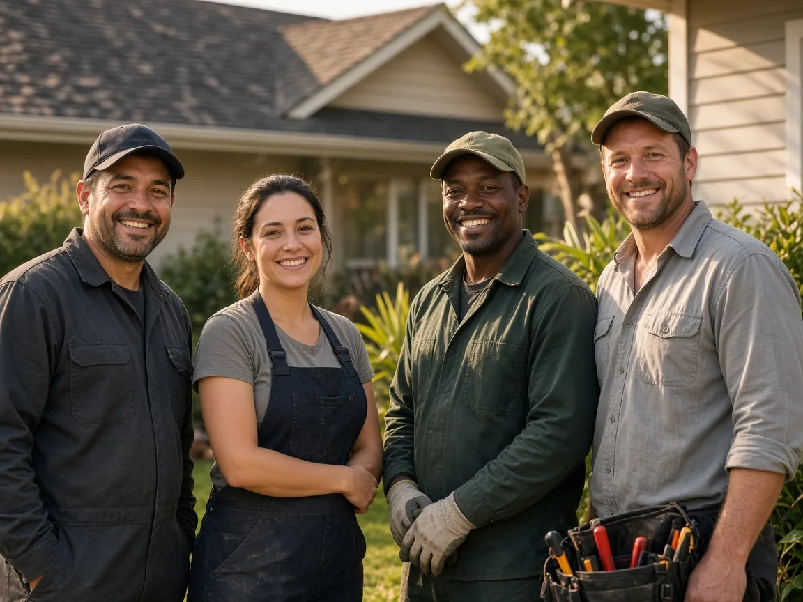 Friendly team of home service tradespeople