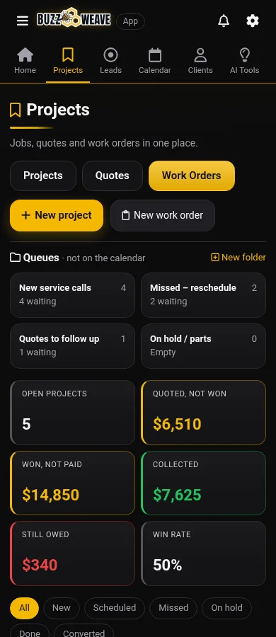 Work orders on a phone (demo data)